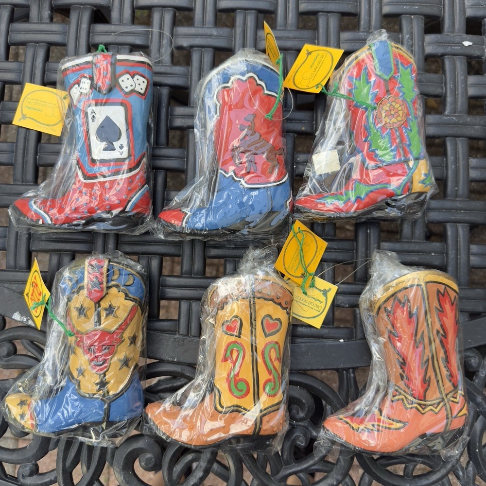 Vtg 90s Department 56 Rodeo Ornaments Western Cowboy Boots Artsy Country Ace 6pc